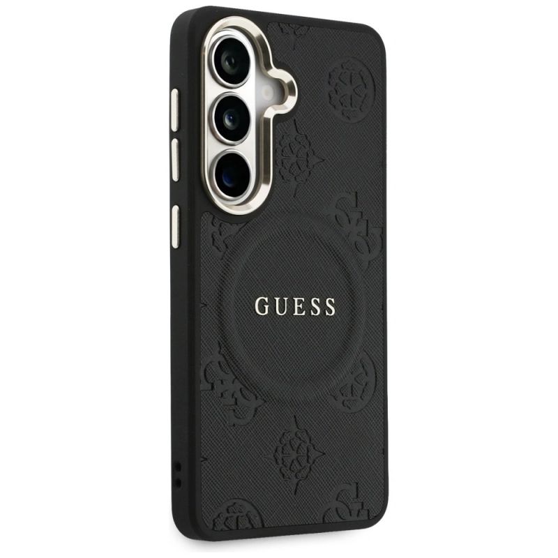 Etui Guess Saffiano Peony Embossed Ring MagSafe na Samsung Galaxy S26 - czarne - obrazek 4