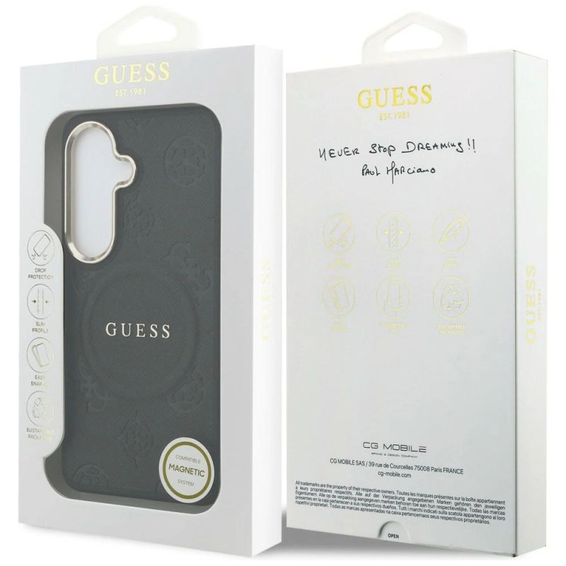 Etui Guess Saffiano Peony Embossed Ring MagSafe na Samsung Galaxy S26 - czarne - obrazek 8