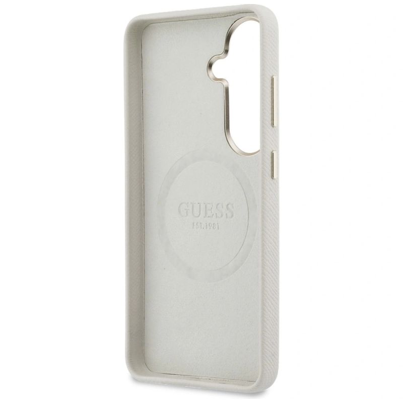 Etui Guess Rhinestone Round Logo MagSafe na Samsung Galaxy S26+ - beżowe - obrazek 7