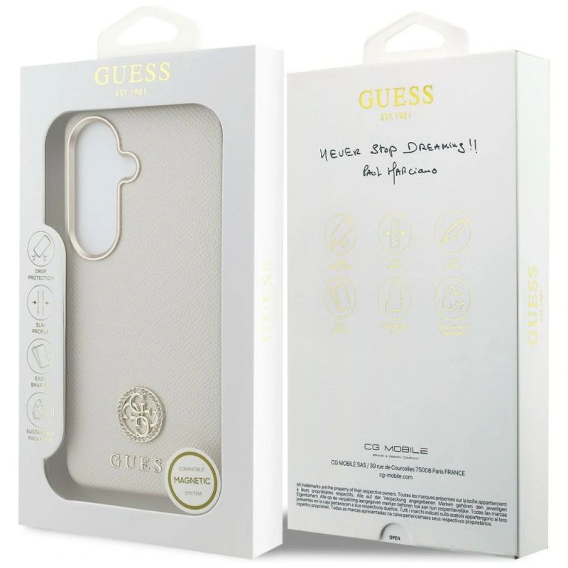 Etui Guess Rhinestone Round Logo MagSafe na Samsung Galaxy S26+ - beżowe - obrazek 8