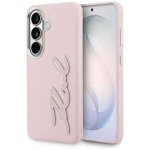 Etui Karl Lagerfeld Grained Signature Metal Resin Logo na Samsung Galaxy S26 - różowe