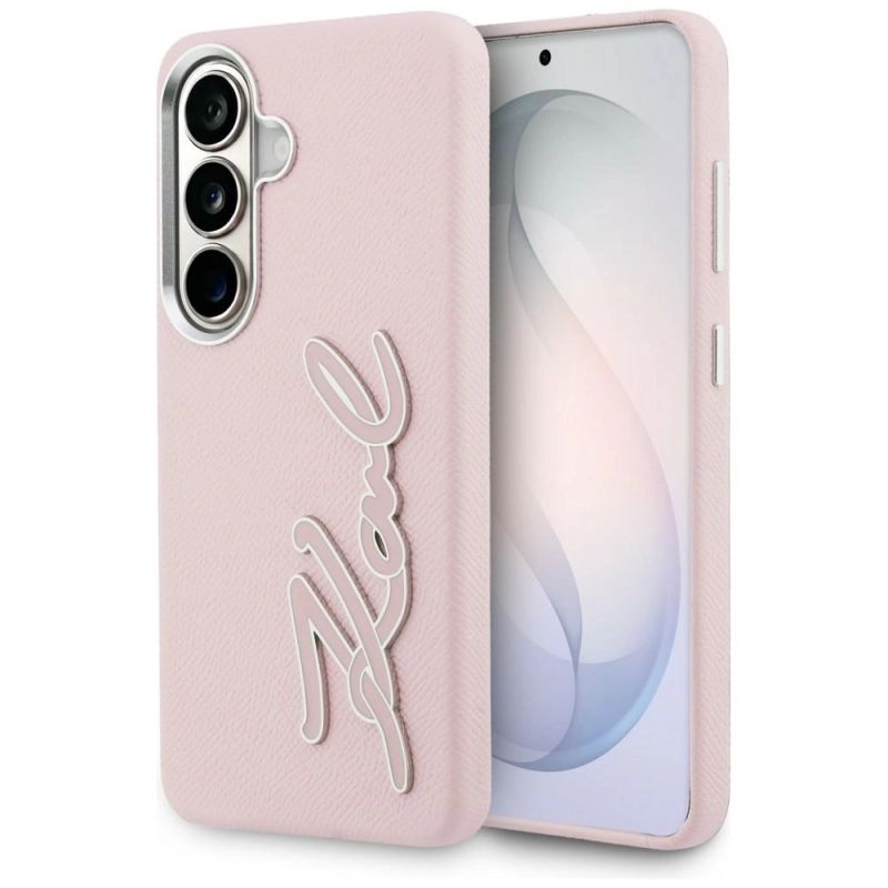 Etui Karl Lagerfeld Grained Signature Metal Resin Logo na Samsung Galaxy S26 - różowe