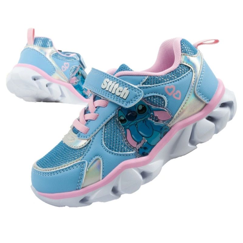 Leomil buty sportowe dziecięce sneakersy Stitch lekkie na rzep LED niebieskie