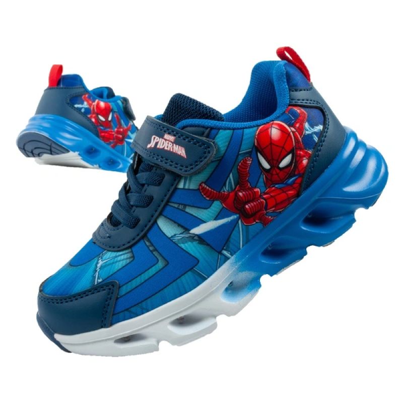 Leomil buty sportowe dziecięce sneakersy Spiderman lekkie na rzep LED niebieskie
