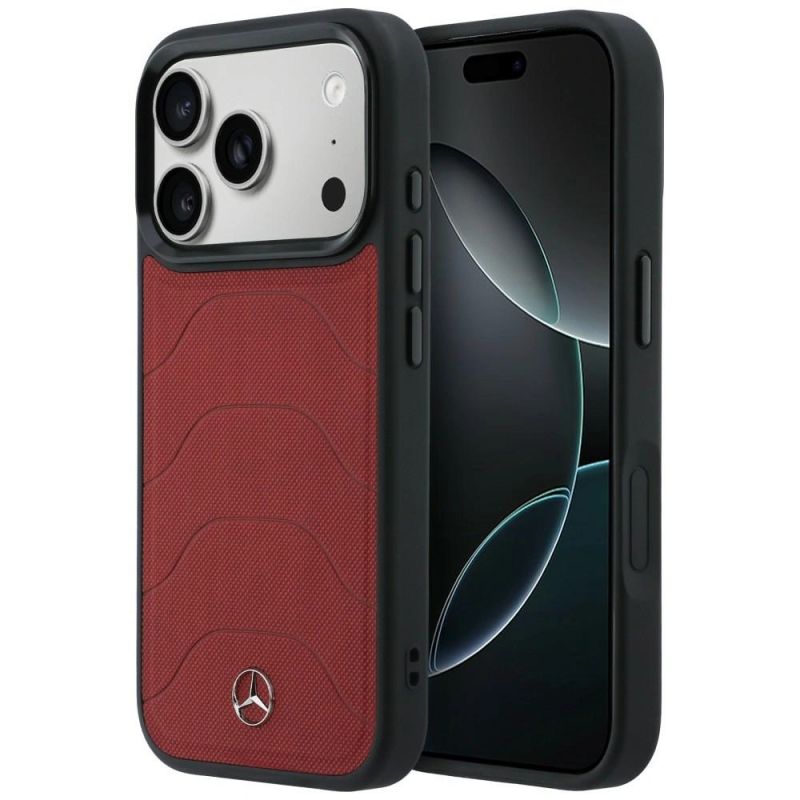 Etui Mercedes Leather Mesh with Bow Line MagSafe na iPhone 17 Pro - czerwone