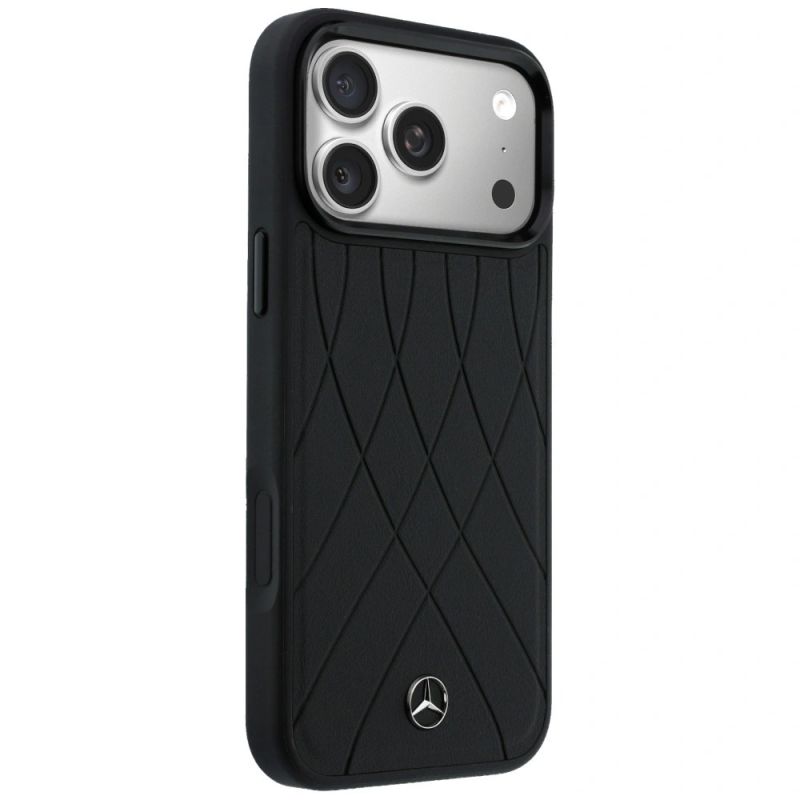 Etui Mercedes Leather with Crossed Lines MagSafe na iPhone 17 Pro - czarne - obrazek 4
