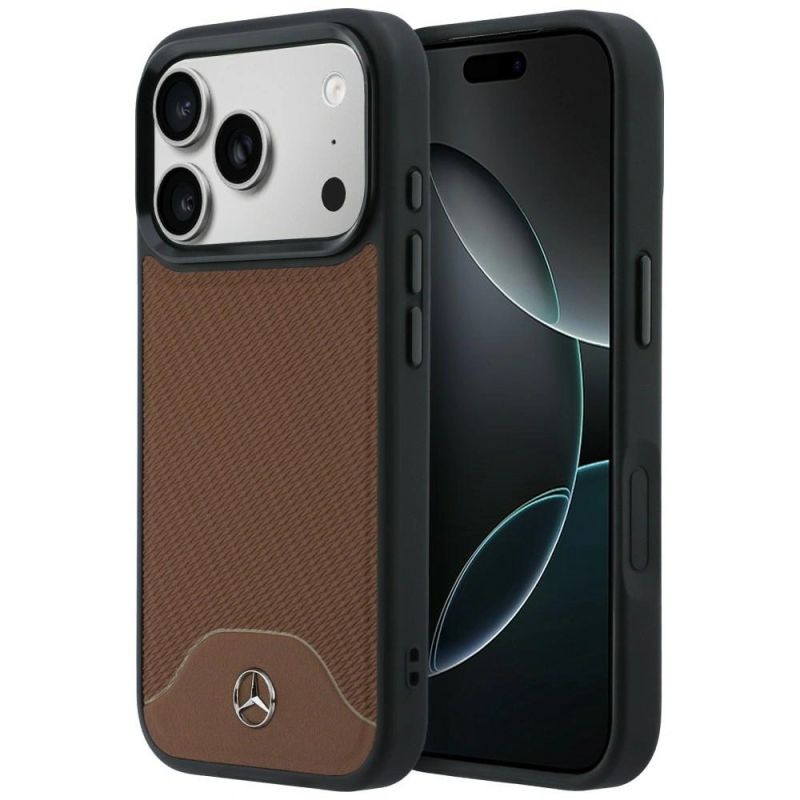 Etui Mercedes Leather Wood Effect and Curve MagSafe na iPhone 17 Pro Max - brązowe