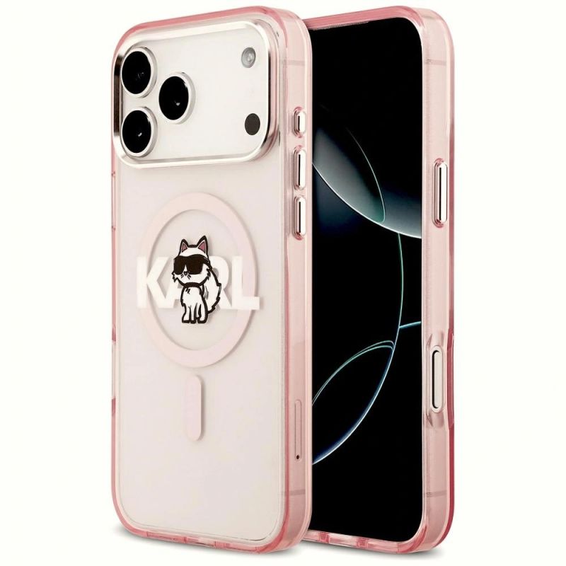 Etui Karl Lagerfeld IML Choupette Sketch Logo MagSafe na iPhone 17 Pro Max - różowe