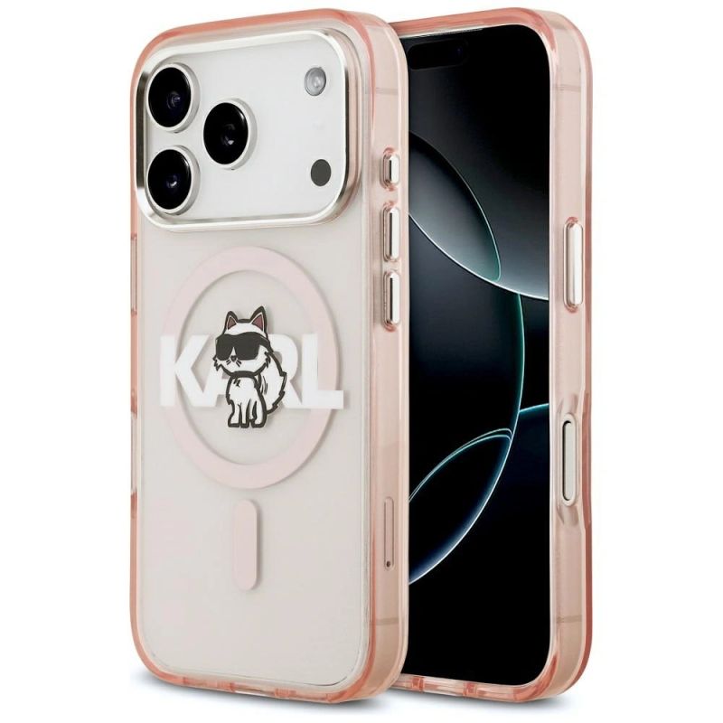 Etui Karl Lagerfeld IML Choupette Sketch Logo MagSafe na iPhone 17 Pro - różowe