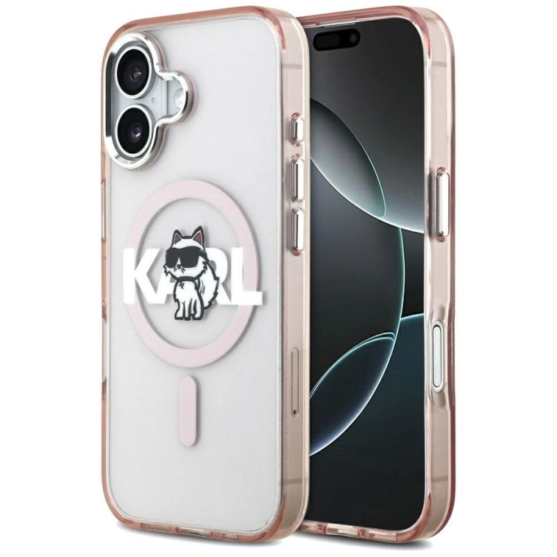 Etui Karl Lagerfeld IML Choupette Sketch Logo MagSafe na iPhone 17 - różowe