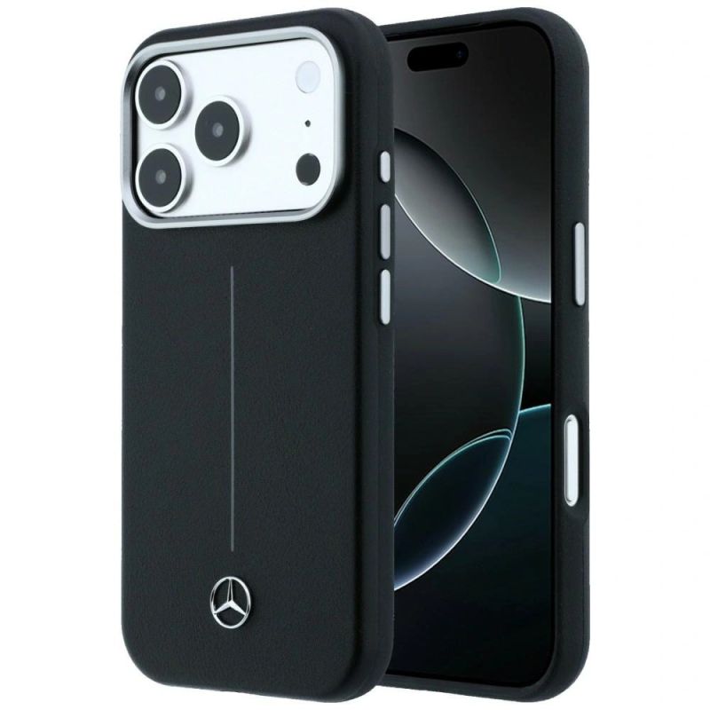 Etui Mercedes Leather Semi Wrap Iconic Line MagSafe na iPhone 17 Pro - czarne