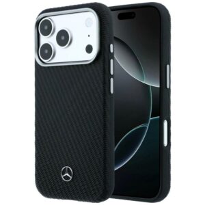 Etui Mercedes Leather Semi Wrap Wood Effect MagSafe na iPhone 17 Pro - czarne