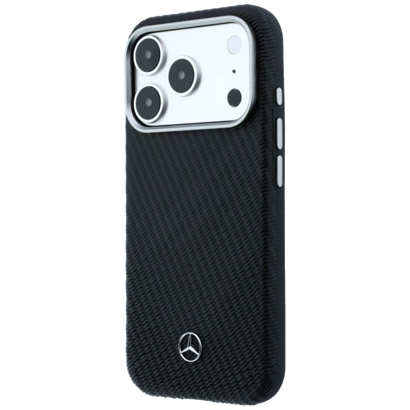 Etui Mercedes Leather Semi Wrap Wood Effect MagSafe na iPhone 17 Pro - czarne - obrazek 2