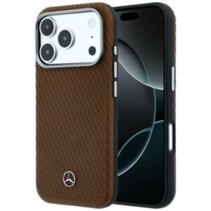 Etui Mercedes Leather Semi Wrap Wood Effect MagSafe na iPhone 17 Pro Max - brązowe