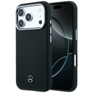 Etui Mercedes Leather Semi Wrap Wood Effect MagSafe na iPhone 17 Pro Max - czarne