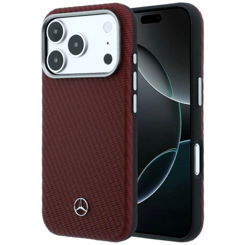 Etui Mercedes Leather Semi Wrap Wood Effect MagSafe na iPhone 17 Pro Max - czerwone