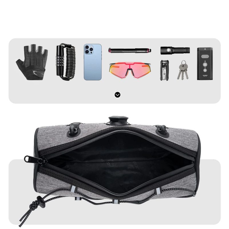 Torba na kierownicę 1,5L Rockbros TL002 ROAD TO SKY wodoodporna – szara - obrazek 8