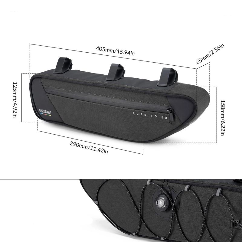 Torba pod ramę 2L Rockbros TL003 ROAD TO SKY wodoodporna – czarna - obrazek 6