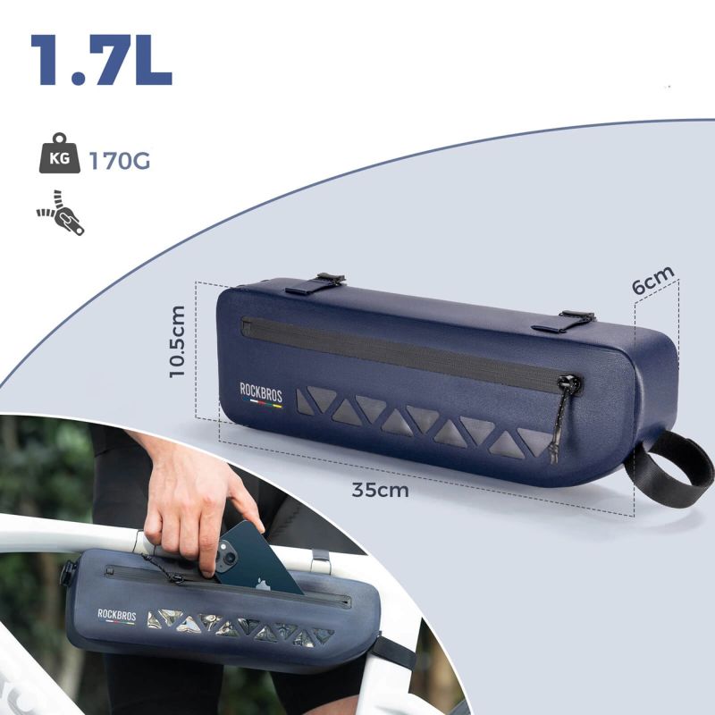 Torba rowerowa Rockbros AS-140 ROAD TO SKY wodoodporna pod ramę 1,7 l - niebieska - obrazek 5