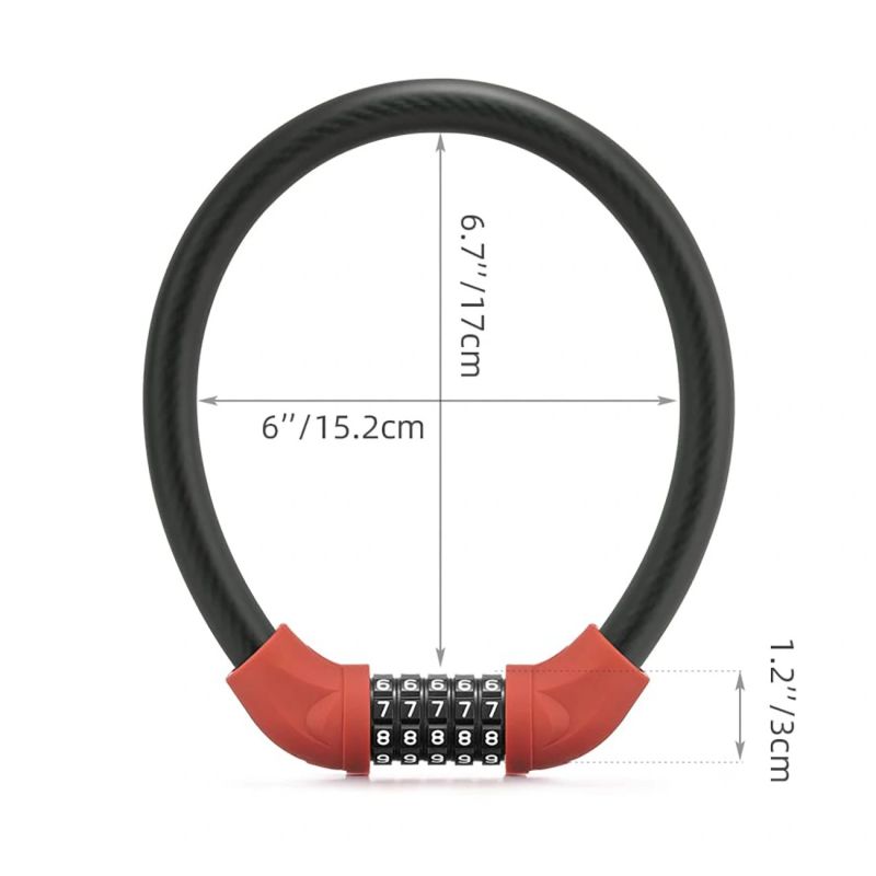 Zapięcie rowerowe Rockbros RKS870-BK na szyfr linka stalowa 85 cm - czerwone - obrazek 3