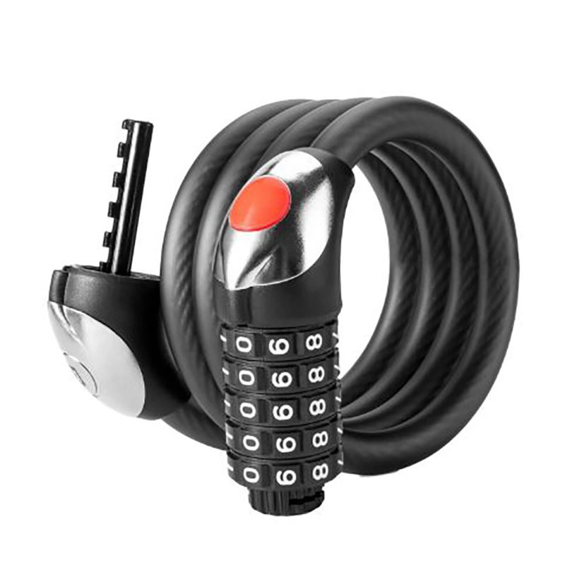Zapięcie rowerowe Rockbros RKS531 na szyfr 5-cyfrowy linka stalowa 120 cm z oświetleniem LED - czarne - obrazek 2