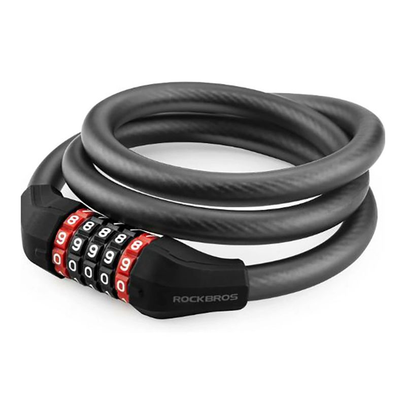 Zapięcie rowerowe Rockbros RKS531 na szyfr 5-cyfrowy linka stalowa 120 cm z oświetleniem LED - czarne - obrazek 5