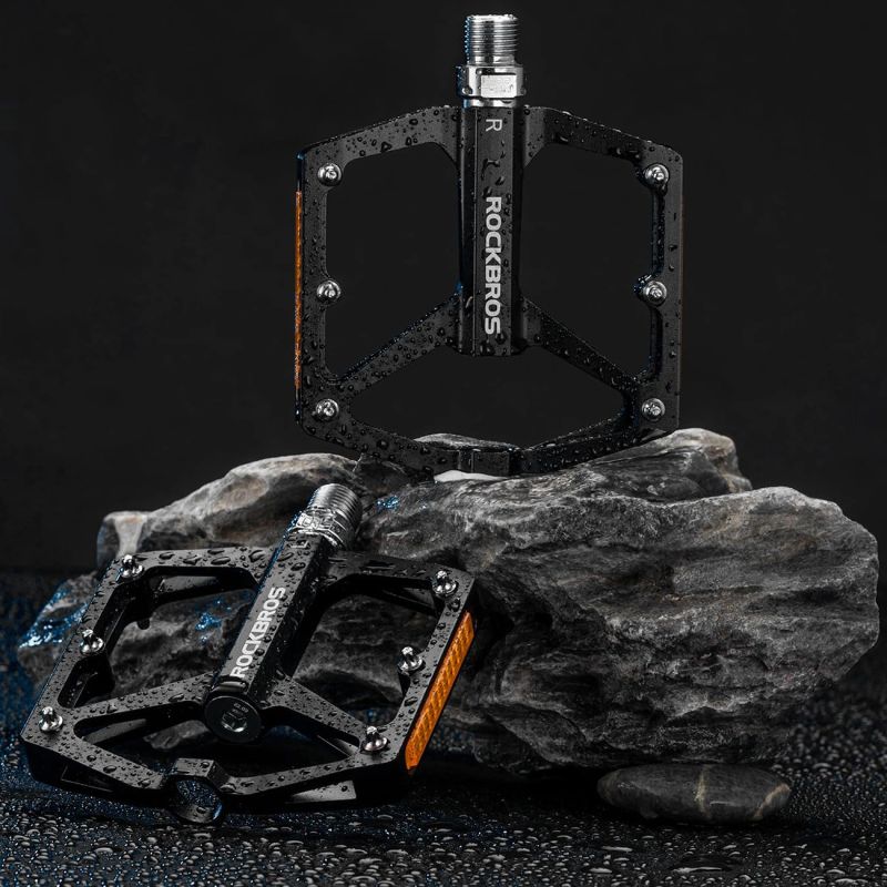 Pedały rowerowe Rockbros K371 aluminiowe odblaskowe z uszczelnionymi łożyskami - czarne - obrazek 7