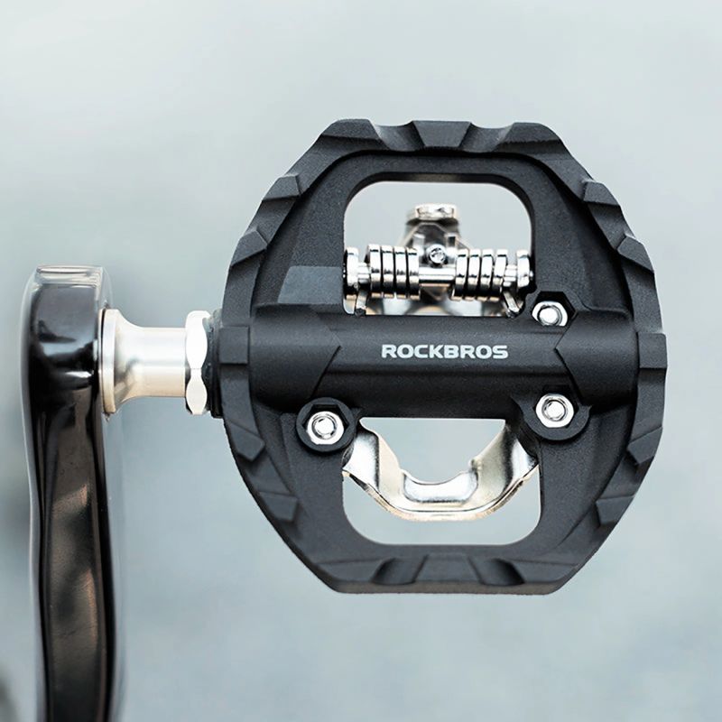 Pedały rowerowe Rockbros M108 nylonowe half-lock dwustronne - czarne - obrazek 2