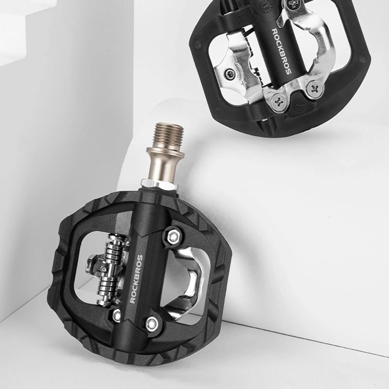 Pedały rowerowe Rockbros M108 nylonowe half-lock dwustronne - czarne - obrazek 7