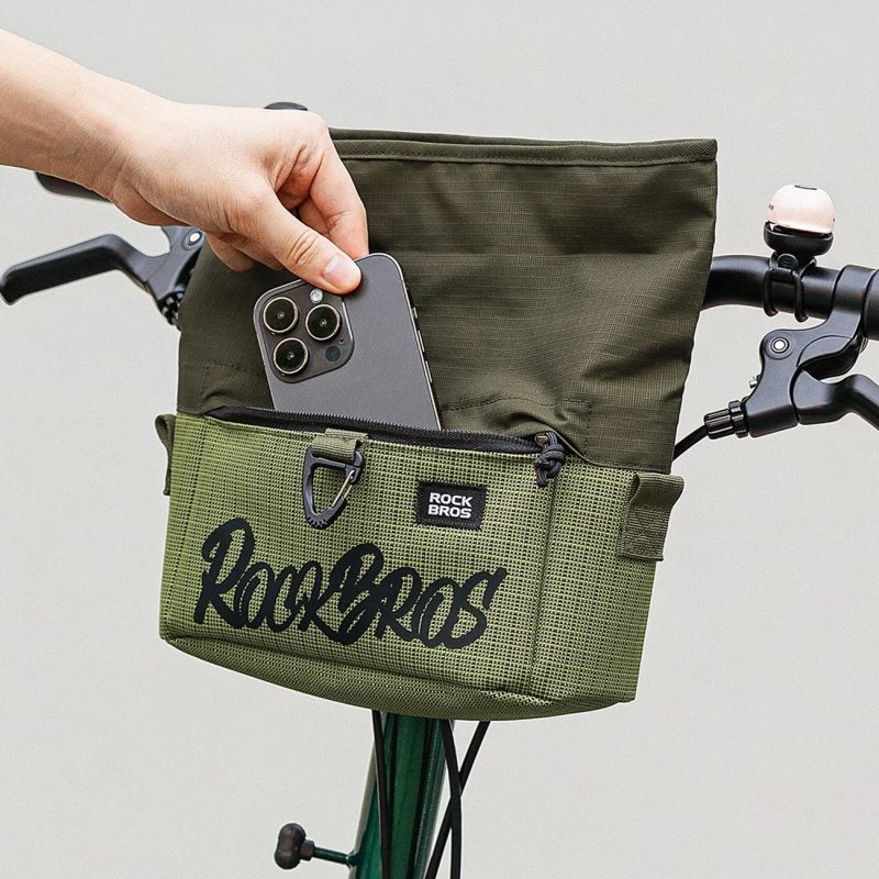 Torba rowerowa Rockbros W020-1 na kierownicę składana - zielona - obrazek 4