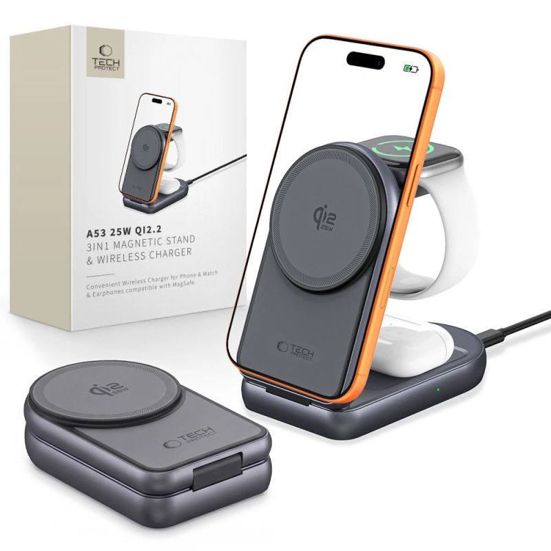 Ładowarka indukcyjna Tech-Protect A53 3in1 MagSafe 25W QI2.2 - ciemnoszara