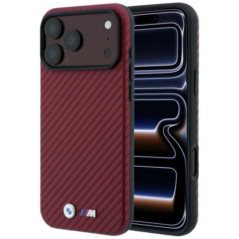 Etui BMW M Carbon Metal Logo MagSafe na iPhone 17 Pro Max / 18 Pro Max - bordowe