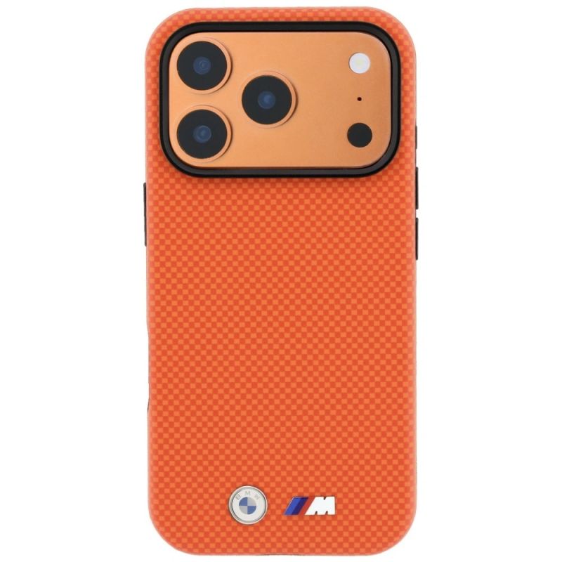 Etui BMW M Quadrille Kevlar Metal Logo MagSafe na iPhone 17 Pro Max / 18 Pro Max - pomarańczowe - obrazek 3