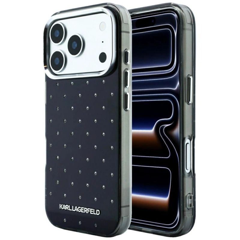 Etui Karl Lagerfeld IML Rhinestones Allover and Electroplated Logo na iPhone 17 Pro / 18 Pro - czarne