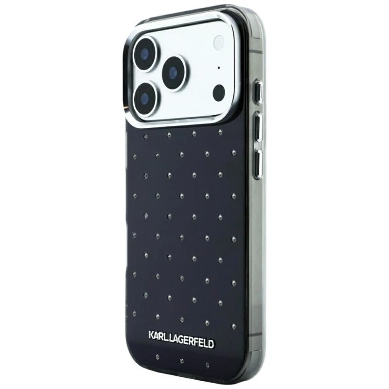 Etui Karl Lagerfeld IML Rhinestones Allover and Electroplated Logo na iPhone 17 Pro / 18 Pro - czarne - obrazek 2
