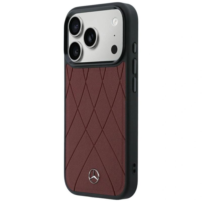 Etui Mercedes Leather Crossed Lines MagSafe na iPhone 17 Pro Max / 18 Pro Max - burgundowe - obrazek 2
