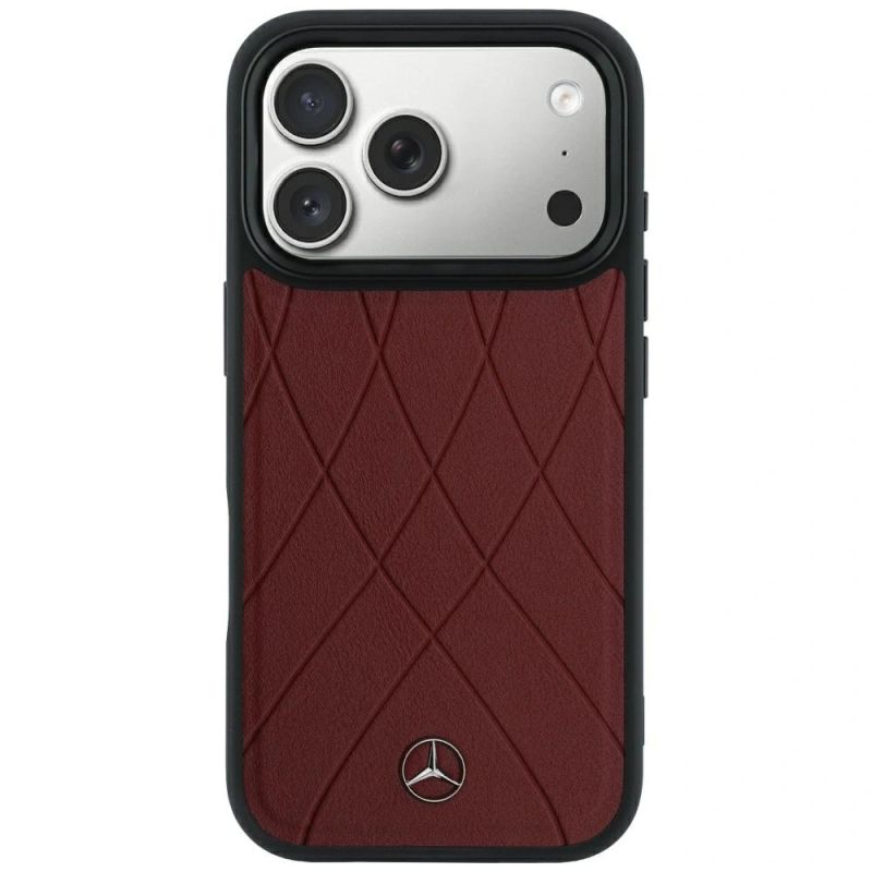 Etui Mercedes Leather Crossed Lines MagSafe na iPhone 17 Pro Max / 18 Pro Max - burgundowe - obrazek 3
