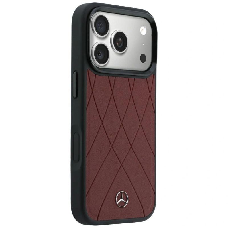 Etui Mercedes Leather Crossed Lines MagSafe na iPhone 17 Pro Max / 18 Pro Max - burgundowe - obrazek 4