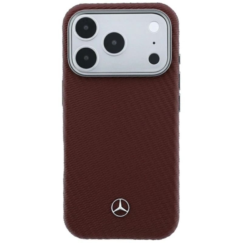 Etui Mercedes Leather Semi Wrap Wood Effect MagSafe na iPhone 17 Pro / 18 Pro - burgundowe - obrazek 3