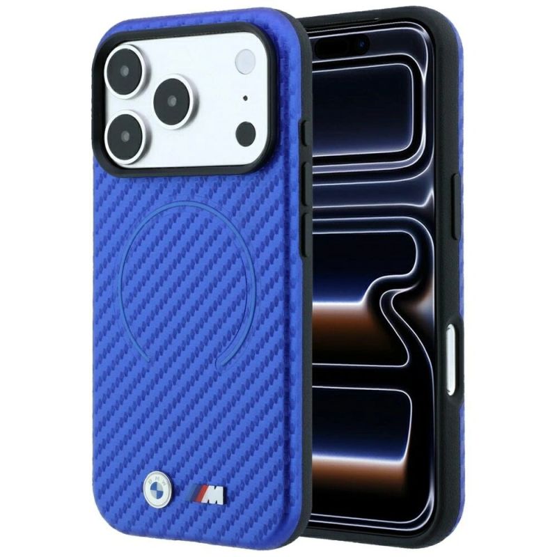 Etui BMW M Carbon Printed Ring MagSafe na iPhone 17 Pro / 18 Pro - niebieskie
