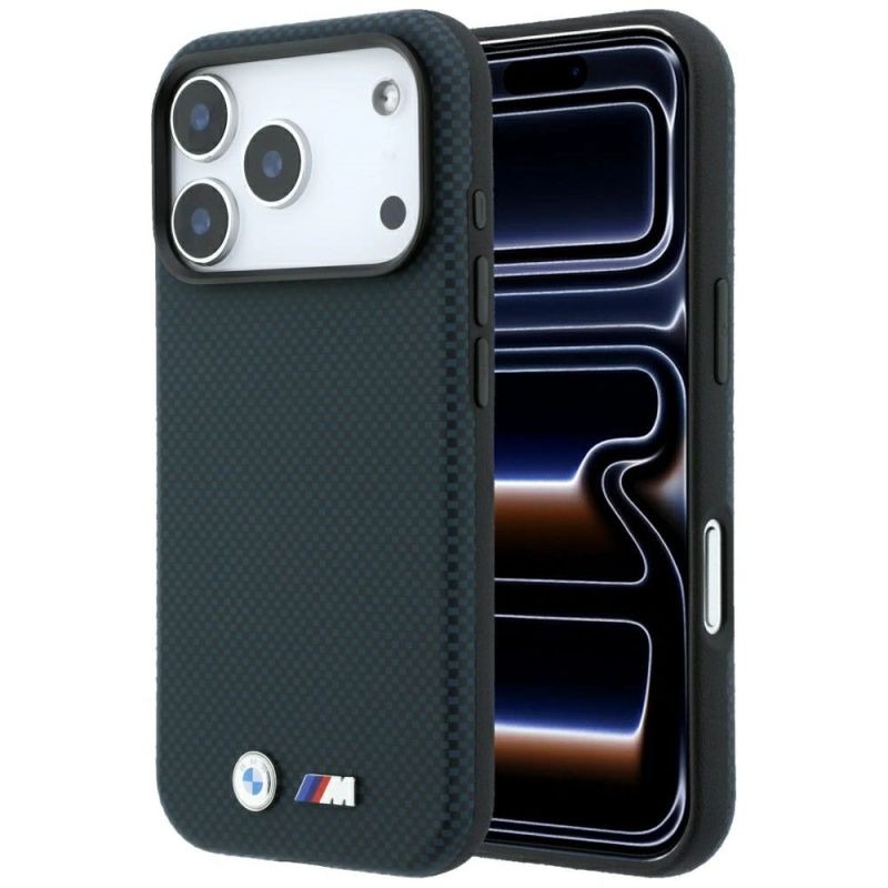 Etui BMW M Quadrille Kevlar Metal Logo MagSafe na iPhone 17 Pro / 18 Pro - granatowe