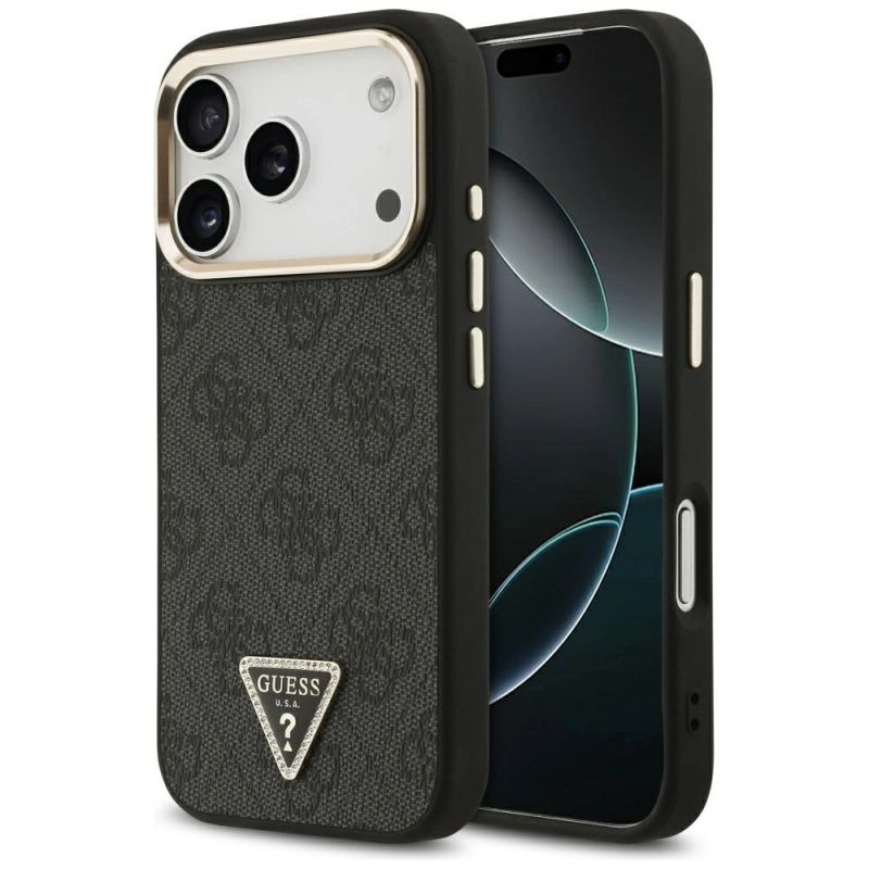 Etui Guess 4G Triangle Logo MagSafe na iPhone 17 Pro / 18 Pro - czarno-złote