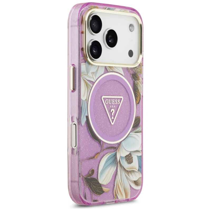 Etui Guess IML Glitter Flowers Triangle MagSafe na iPhone 17 Pro / 18 Pro - fioletowe - obrazek 4