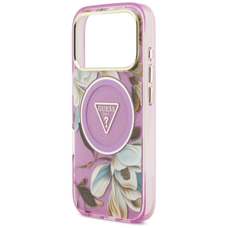 Etui Guess IML Glitter Flowers Triangle MagSafe na iPhone 17 Pro / 18 Pro - fioletowe - obrazek 6