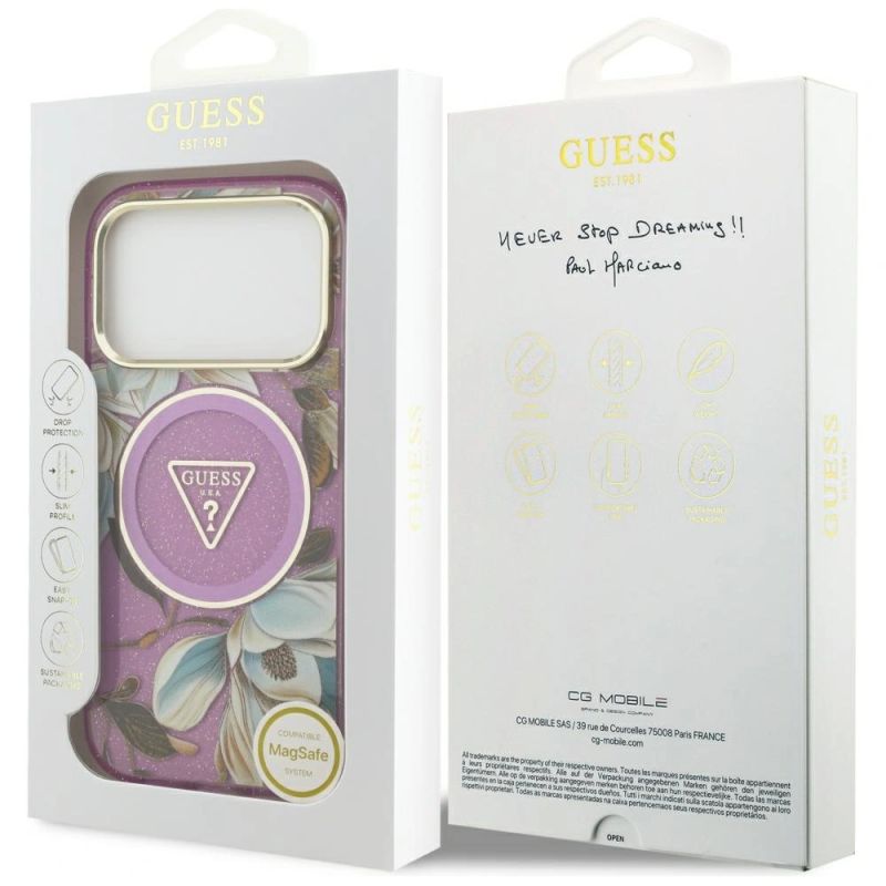 Etui Guess IML Glitter Flowers Triangle MagSafe na iPhone 17 Pro / 18 Pro - fioletowe - obrazek 8