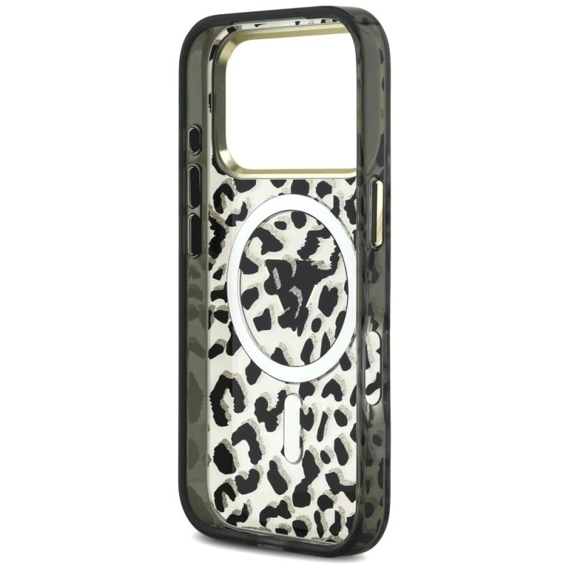 Etui Guess IML Leopard Glitter Triangle Logo MagSafe na iPhone 17 Pro / 18 Pro - czarne - obrazek 7