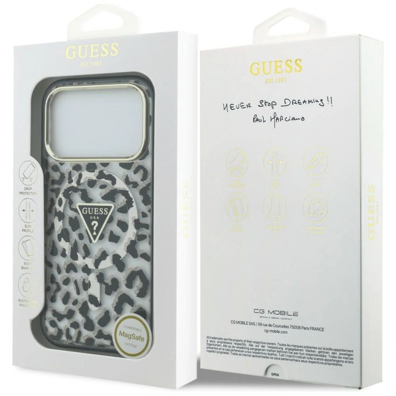 Etui Guess IML Leopard Glitter Triangle Logo MagSafe na iPhone 17 Pro / 18 Pro - czarne - obrazek 8
