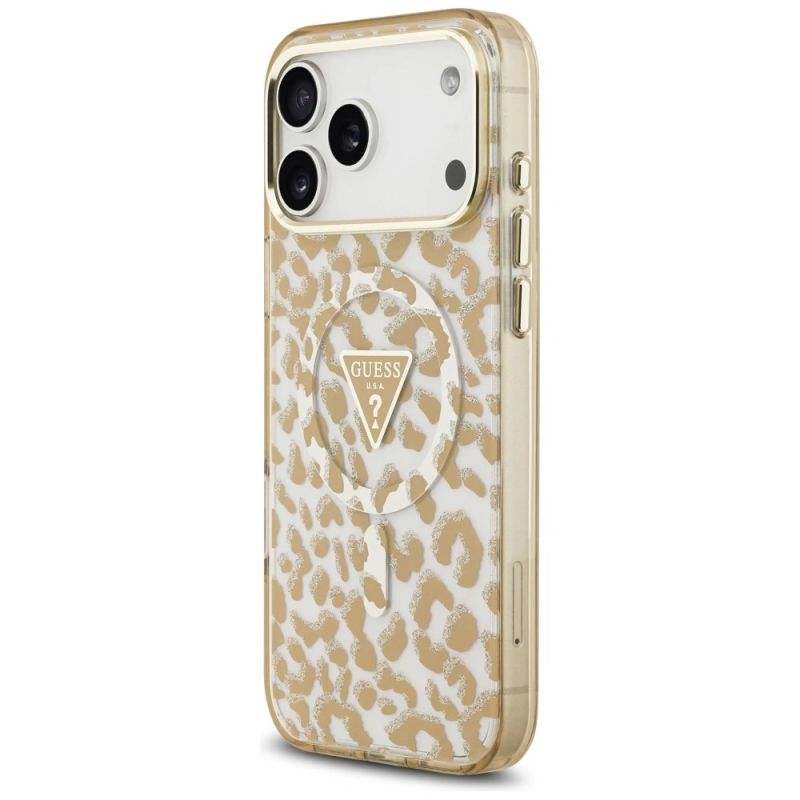 Etui Guess IML Leopard Glitter Triangle Logo MagSafe na iPhone 17 Pro Max / 18 Pro Max - brązowe - obrazek 2