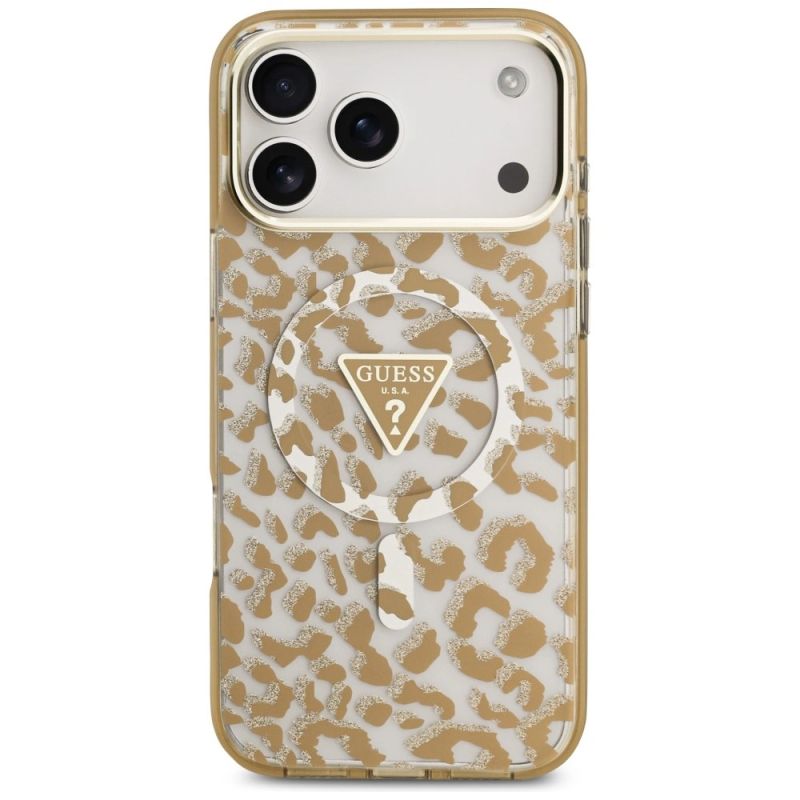 Etui Guess IML Leopard Glitter Triangle Logo MagSafe na iPhone 17 Pro Max / 18 Pro Max - brązowe - obrazek 3
