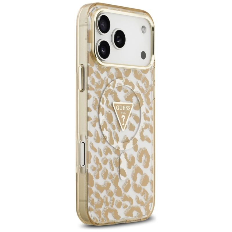 Etui Guess IML Leopard Glitter Triangle Logo MagSafe na iPhone 17 Pro Max / 18 Pro Max - brązowe - obrazek 4